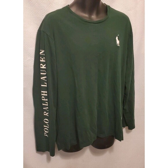 Ralph Lauren Polo Long Logo Sleeve Large Pony T Shirt Preppy Dark Green - Picture 1 of 7